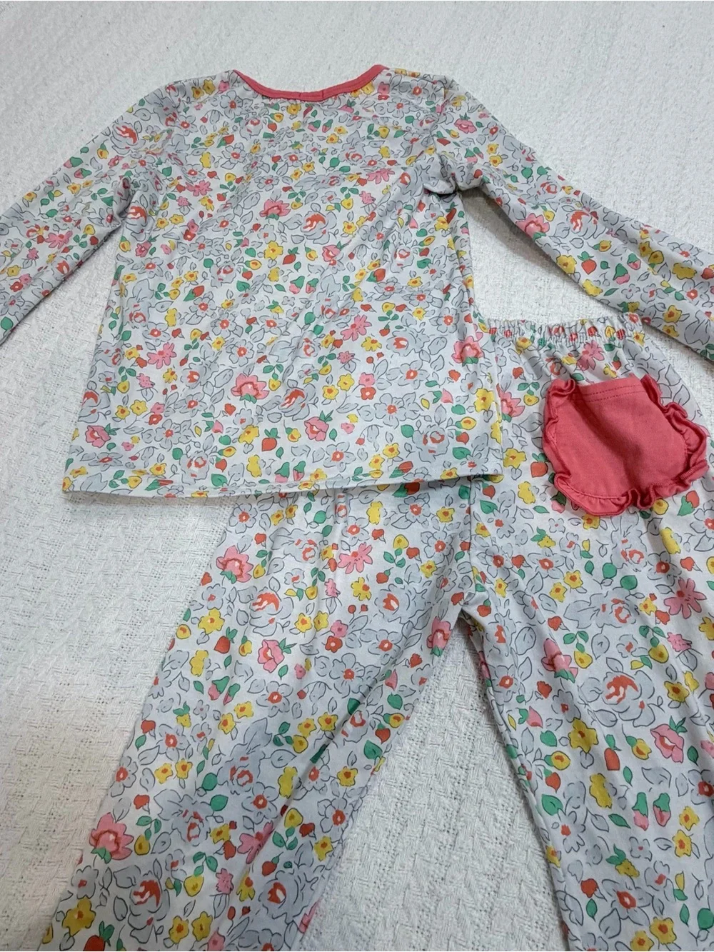 Girls' Floral Pink-Trim Long Sleeve Pajama Set